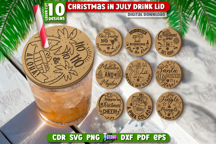 Christmas in July Drink Lids Laser Cut Bundle, Glass Covers