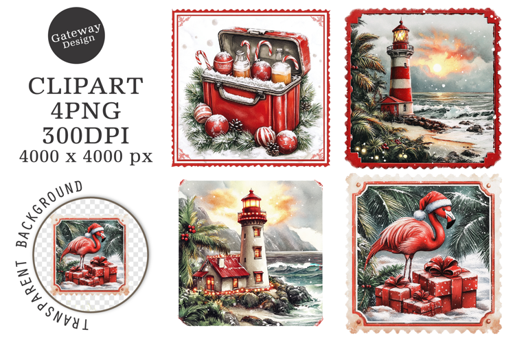 christmas in july postage stamps Clipart