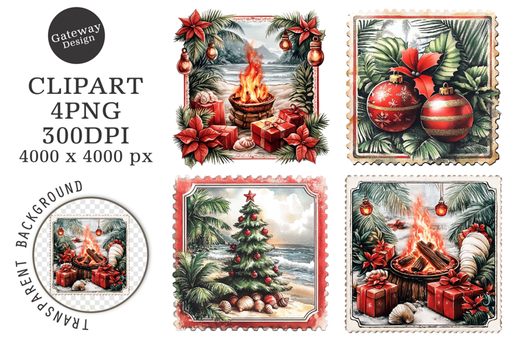 christmas in july postage stamps Clipart
