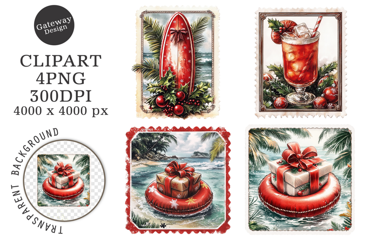 christmas in july postage stamps Clipart