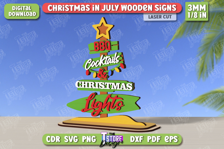 Christmas in July Signs Laser Cut | Home Decor |Summer Stand