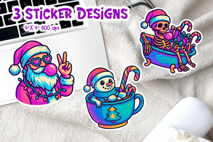 Christmas Iridescent Neon Sticker | Funny Holiday Printable
