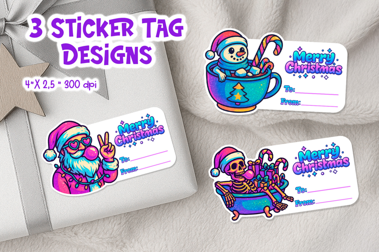 Iridescent Christmas Tag Printable | Neon Holiday Gift Label