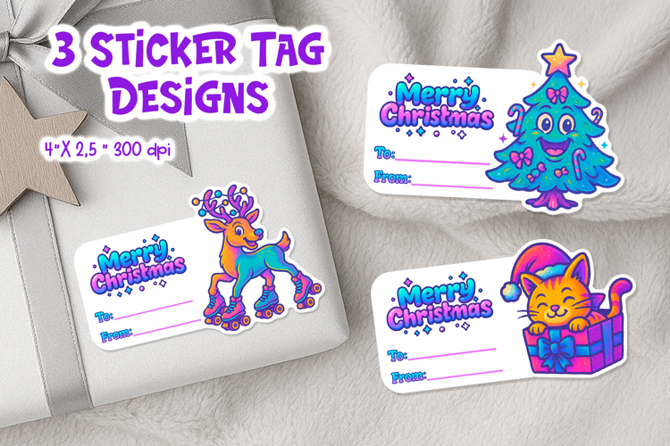 Iridescent Christmas Tag Printable | Neon Holiday Gift Label