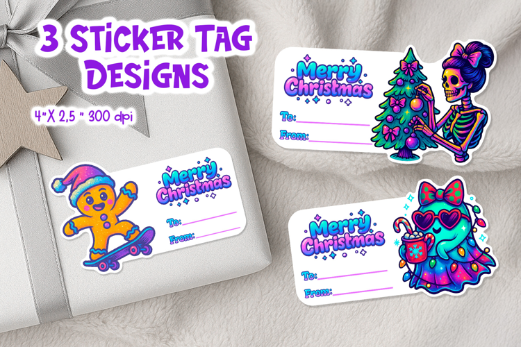 Iridescent Christmas Tag Printable | Neon Holiday Gift Label