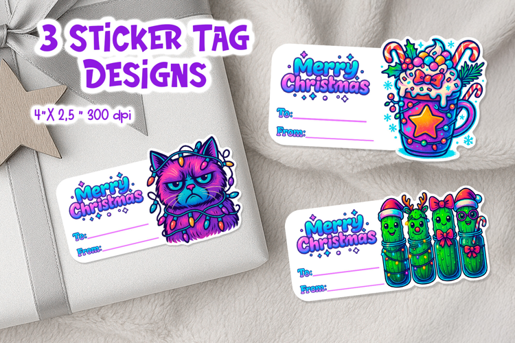Iridescent Christmas Tag Printable | Neon Holiday Gift Label