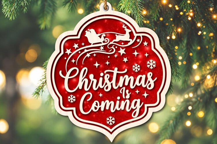 Christmas Is Coming Santa Sleigh Ornament SVG example image 1