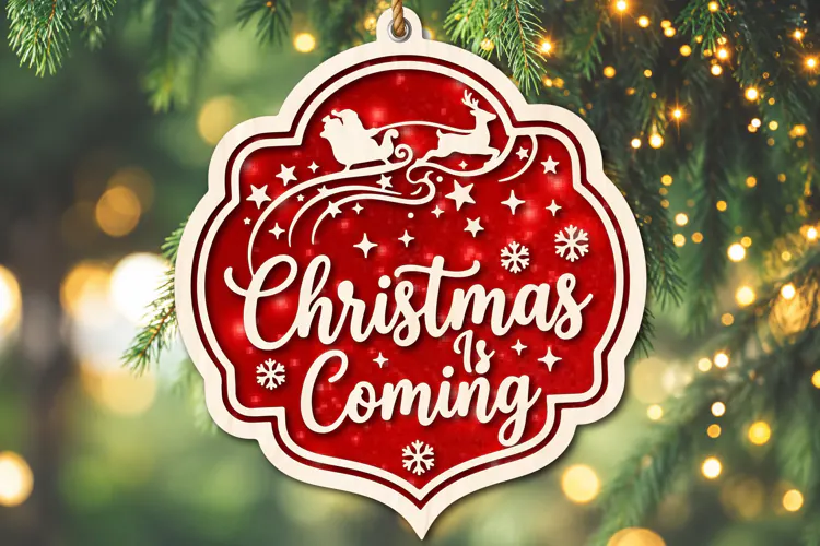 Christmas Is Coming Santa Sleigh Ornament SVG