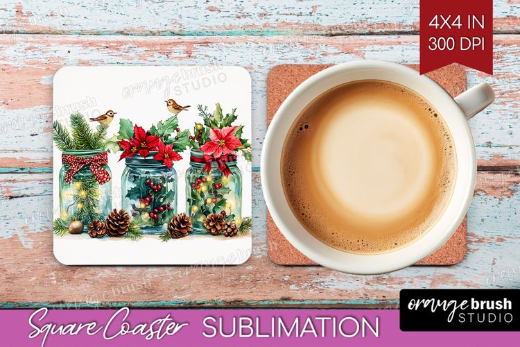 Christmas Jars Xmas Square Coaster Christmas Coaster PNG