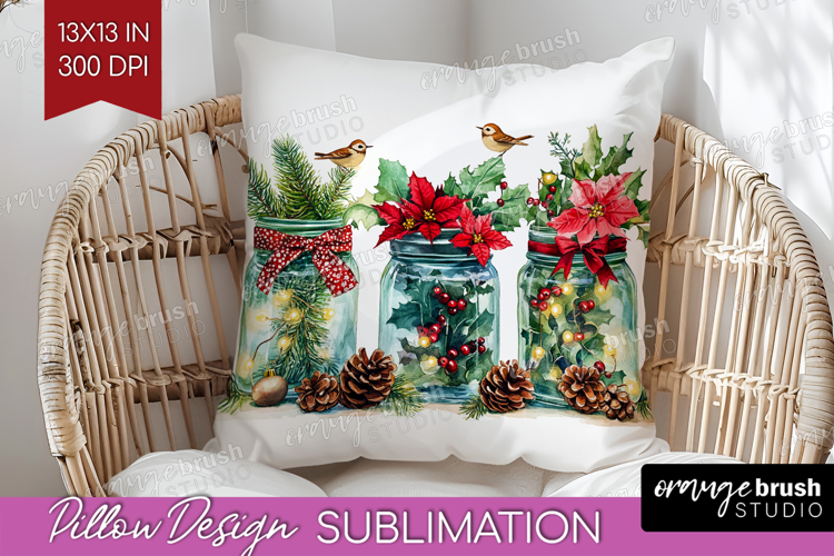Christmas Jars Xmas Pillow Sublimation Christmas Pillow PNG