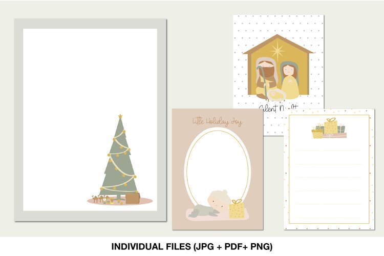 Set of four printable 3x4 Christmas journaling cards in soft pastel holiday colors
