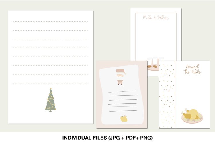 Set of four printable 3x4 Christmas journaling cards in soft sage pink mustard and cream colors