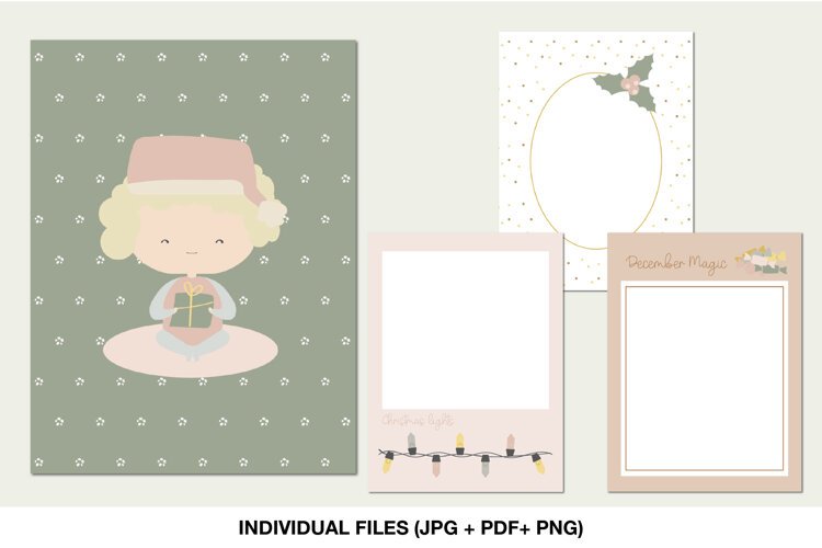 Set of four printable Christmas journaling cards in soft pastel holiday colors