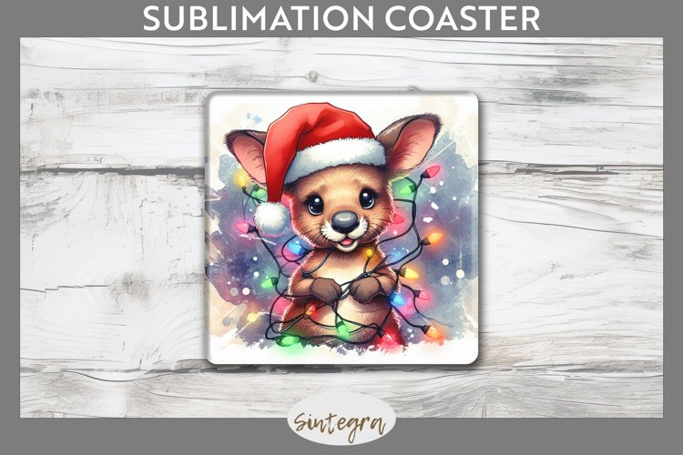 Christmas Kangaroo v2 Entangled in Lights Square Coaster Sub