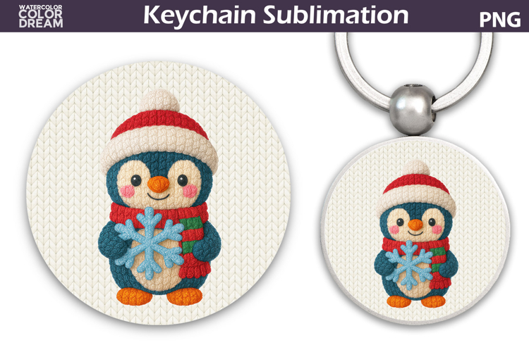 Christmas Round Keychain | Penguin Crochet Key Ring