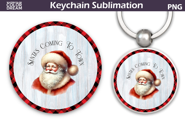 Merry Christmas Round Keychain | Retro Santa Claus Key Ring example image 1
