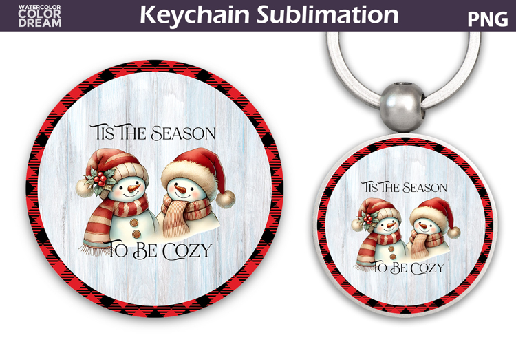 Merry Christmas Round Keychain | Retro Snowman Key Ring