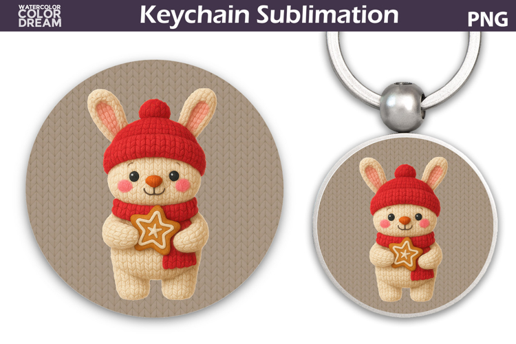 Christmas Round Keychain | Bunny Crochet Key Ring