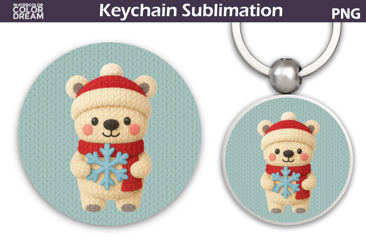 Christmas Round Keychain | Polar Bear Crochet Key Ring