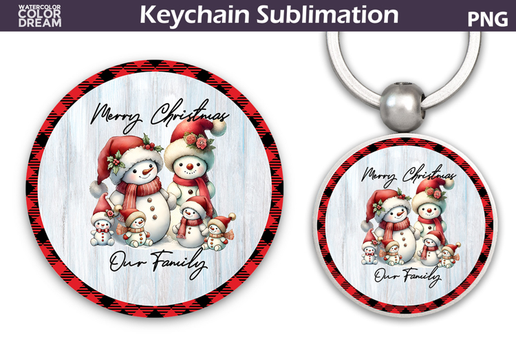Merry Christmas Round Keychain | Retro Snowman Key Ring example image 1