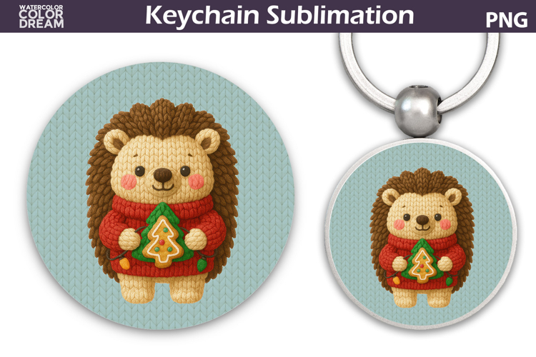 Christmas Round Keychain | Hedgehog Crochet Key Ring