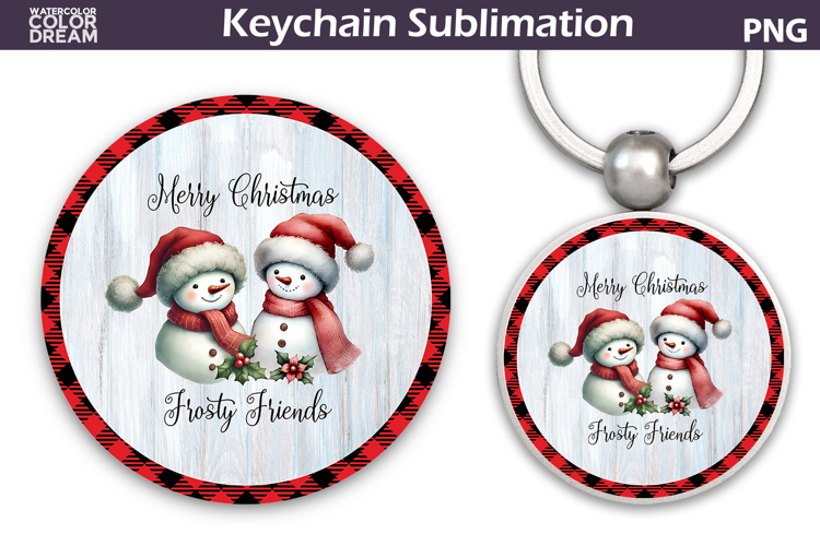 Merry Christmas Round Keychain | Retro Snowman Key Ring example image 1