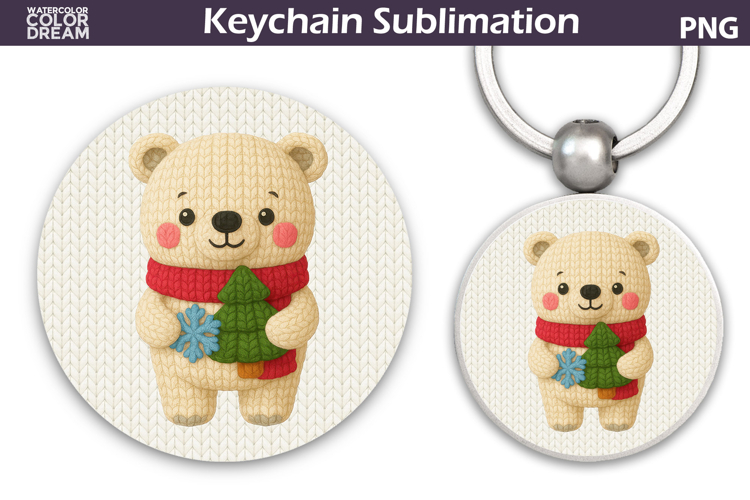 Christmas Round Keychain | Polar Bear Crochet Key Ring