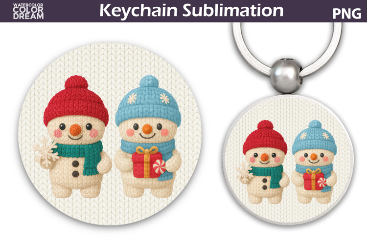 Christmas Round Keychain | Snowman Crochet Key Ring