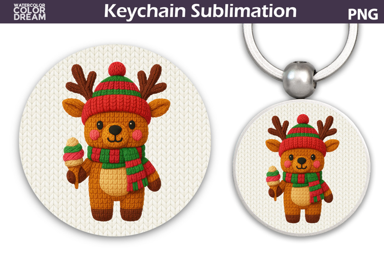 Christmas Round Keychain | Reindeer Crochet Key Ring