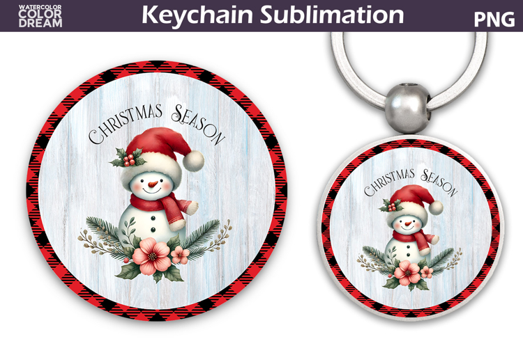 Merry Christmas Round Keychain | Retro Snowman Key Ring