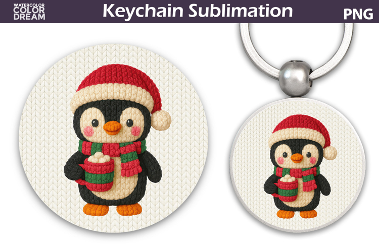 Christmas Round Keychain | Penguin Crochet Key Ring