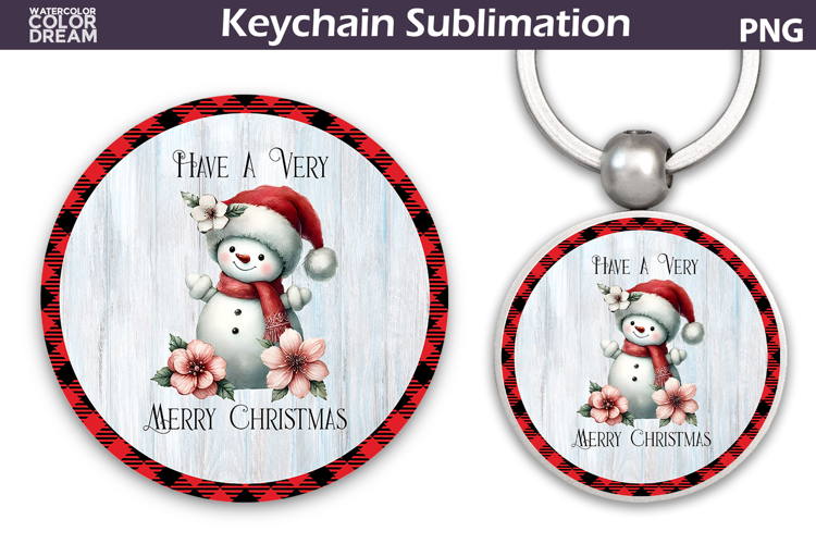 Merry Christmas Round Keychain | Retro Snowman Key Ring