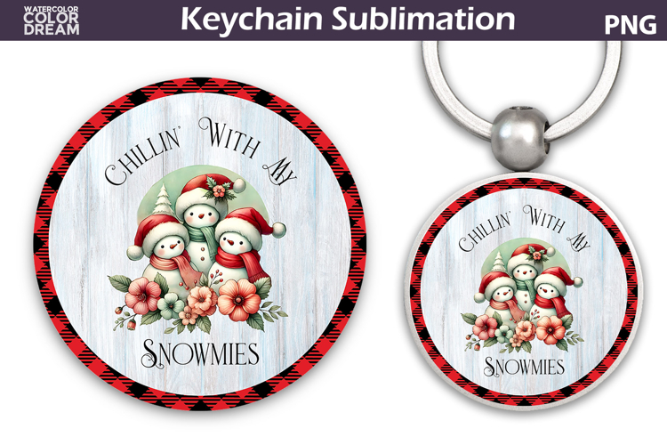 Merry Christmas Round Keychain | Retro Snowman Key Ring