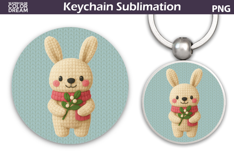 Christmas Round Keychain | Bunny Crochet Key Ring