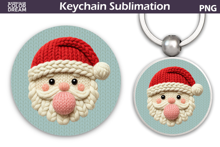 Christmas Round Keychain | Santa Claus Crochet Key Ring