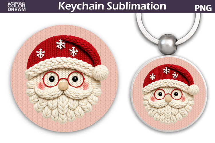 Christmas Round Keychain | Santa Claus Crochet Key Ring