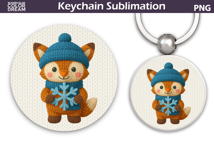 Christmas Round Keychain | Fox Crochet Key Ring
