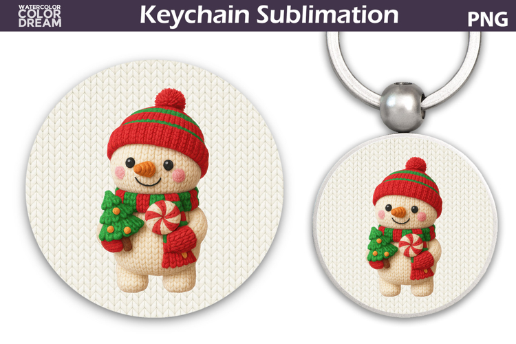 Christmas Round Keychain | Snowman Crochet Key Ring