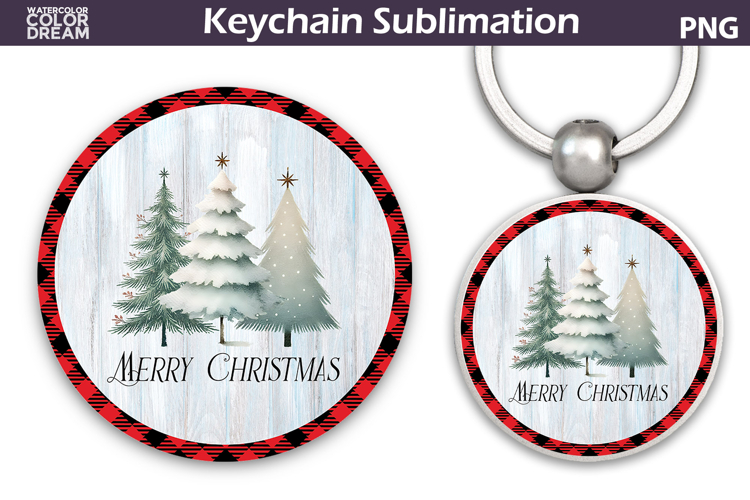 Merry Christmas Round Keychain | Christmas Tree Key Ring example image 1