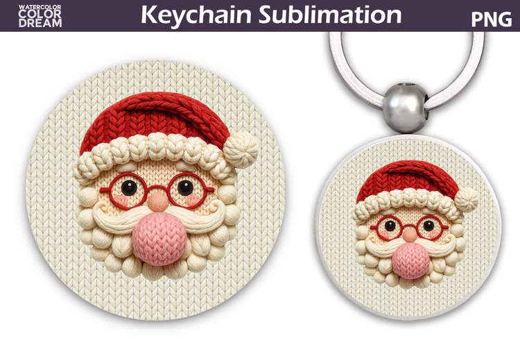 Christmas Round Keychain | Santa Claus Crochet Key Ring