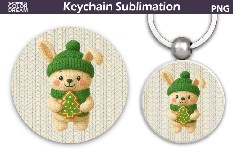 Christmas Round Keychain | Bunny Crochet Key Ring