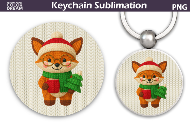 Christmas Round Keychain | Fox Crochet Key Ring
