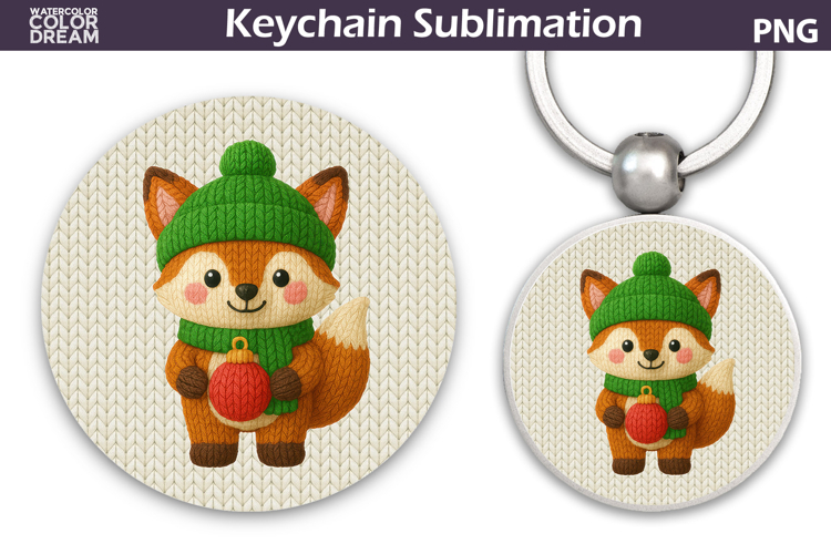 Christmas Round Keychain | Fox Crochet Key Ring