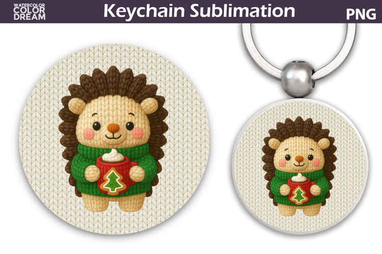 Christmas Round Keychain | Hedgehog Crochet Key Ring
