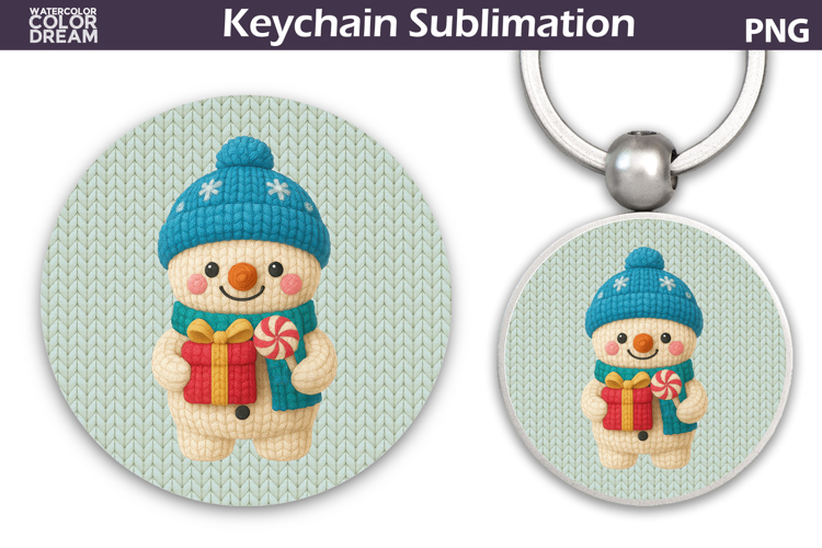 Christmas Round Keychain | Snowman Crochet Key Ring