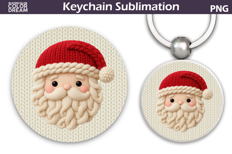 Christmas Round Keychain | Santa Claus Crochet Key Ring