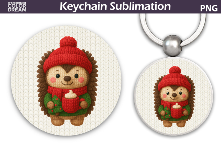 Christmas Round Keychain | Hedgehog Crochet Key Ring