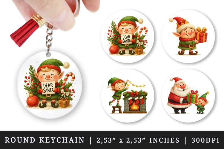 Christmas round keychain pintable sublimation design png