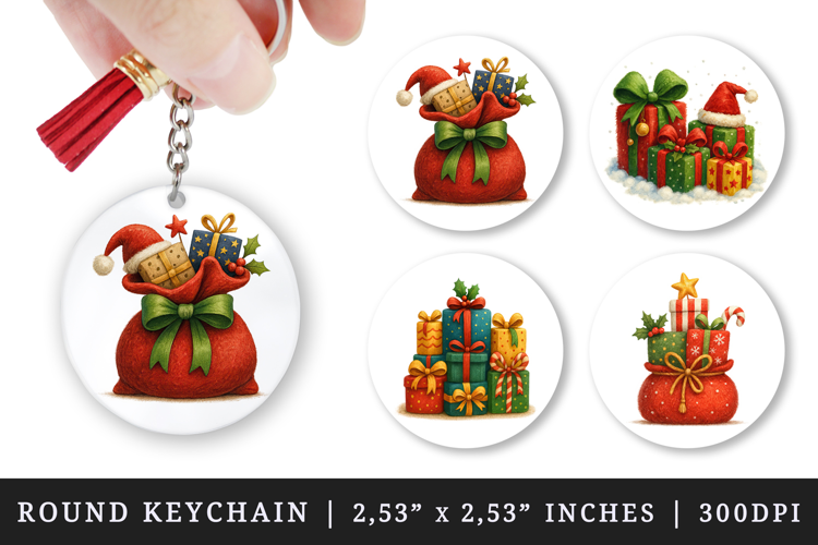 Christmas round keychain pintable sublimation design png