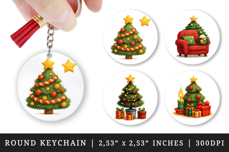 Christmas round keychain pintable sublimation design png
